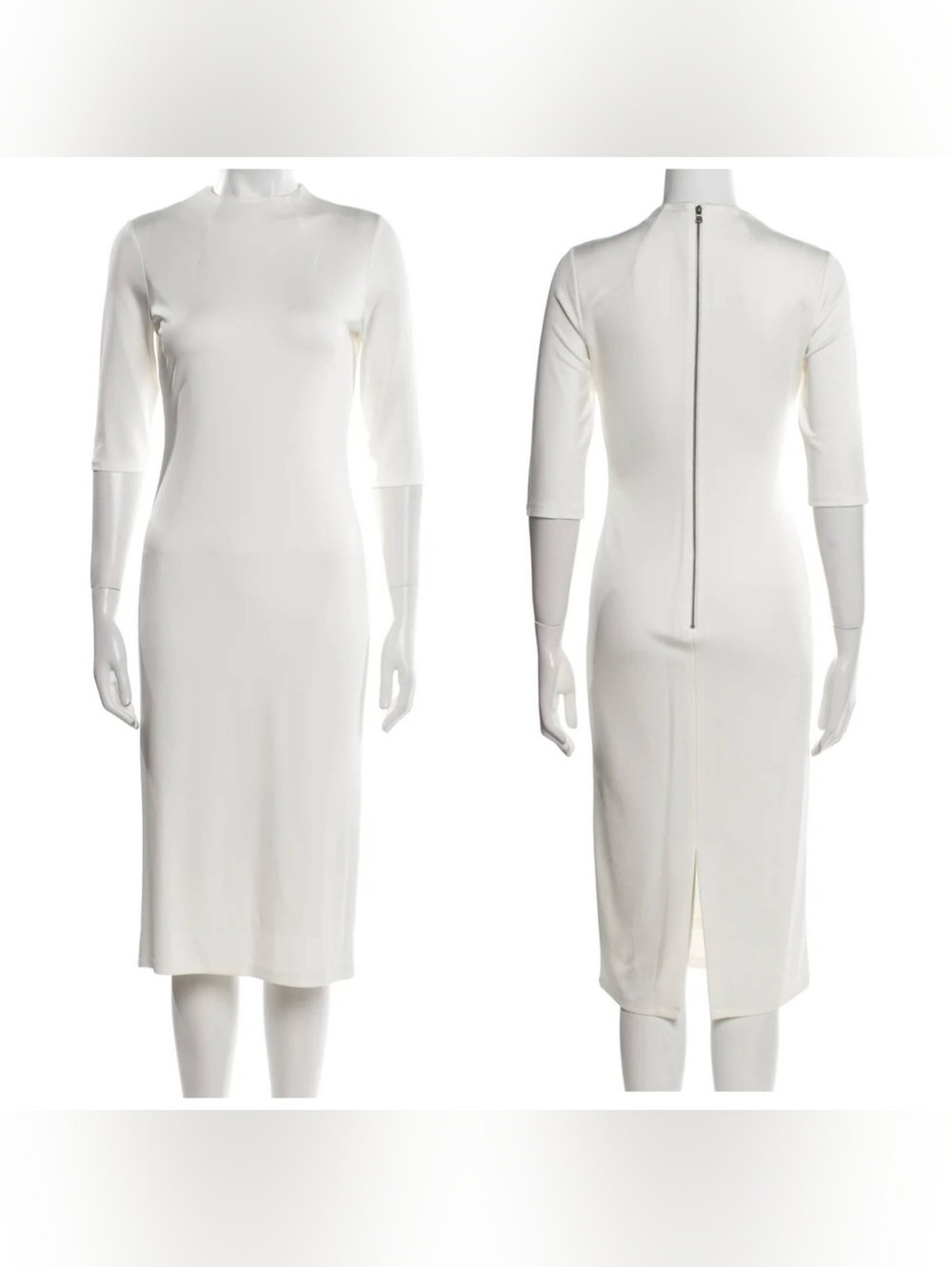 Alice + Olivia Delora Fitted Mock Neck Dress in Off White Size 8 - Picture 12 of 13